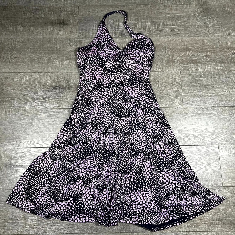 BCBG A-Line Dress Women's L‎ Pink Midi Party Preppy Outdoor Cocktail Halter Neck